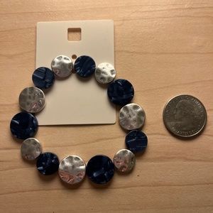 New Blue and Silver Hammered Bead Bracelet